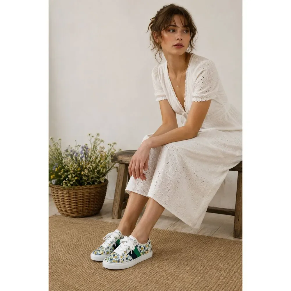 Kate Spade New York Izzy Canvas Floral Lace Up Sneakers Womens 5B Preppy Cottage
